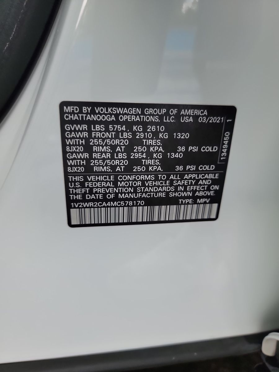 2021 Volkswagen Atlas 3.6L SE FWD