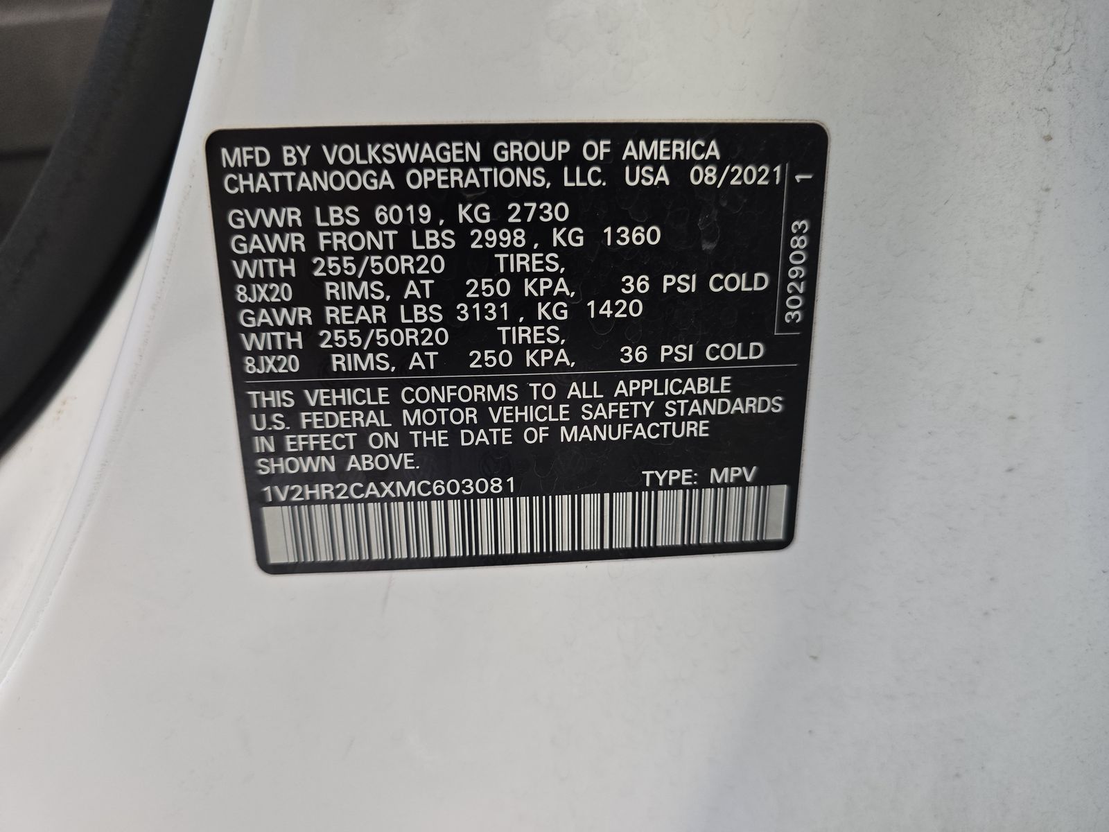 2021 Volkswagen Atlas 3.6L SE AWD