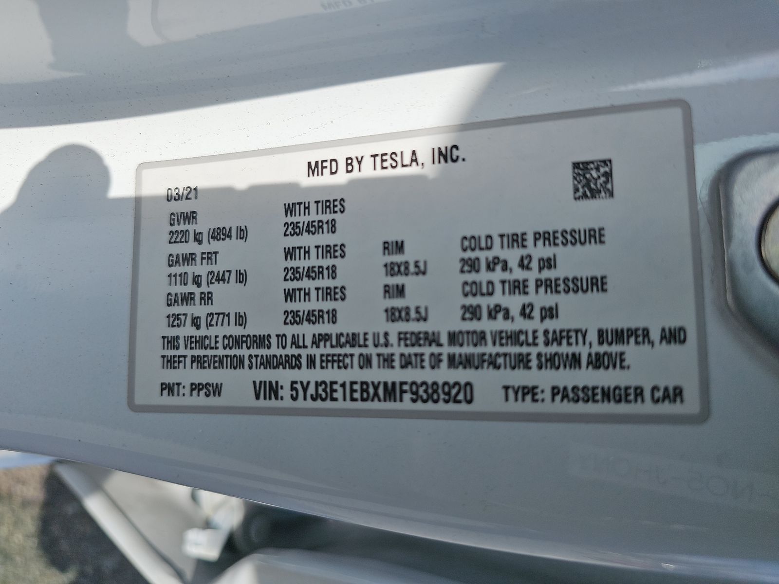 2021 Tesla Model 3 Long Range AWD