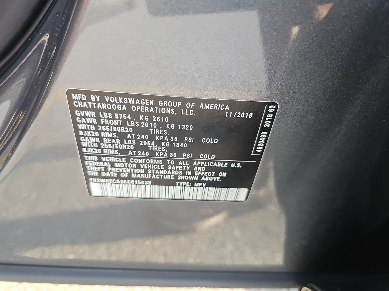 2019 Volkswagen Atlas 3.6L SE FWD