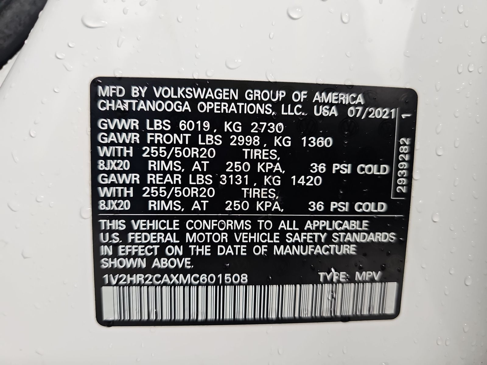 2021 Volkswagen Atlas 3.6L SE AWD