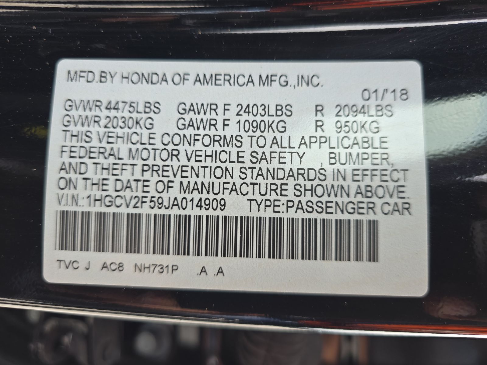 2018 Honda Accord EX-L FWD