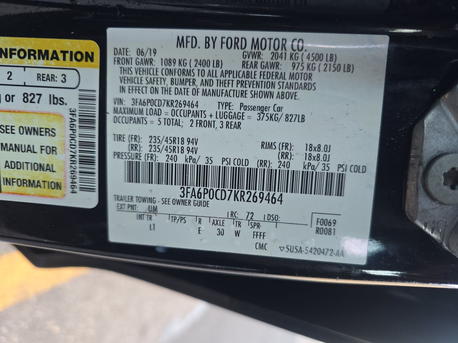 2019 Ford Fusion SEL FWD