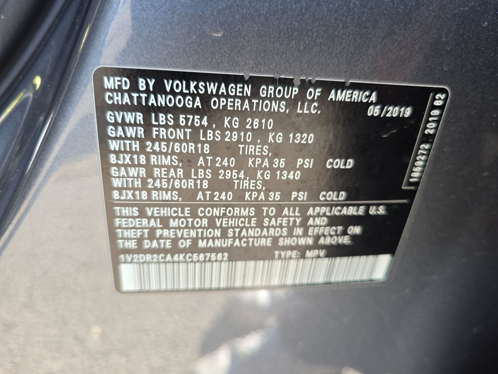 2019 Volkswagen Atlas 3.6L SE FWD