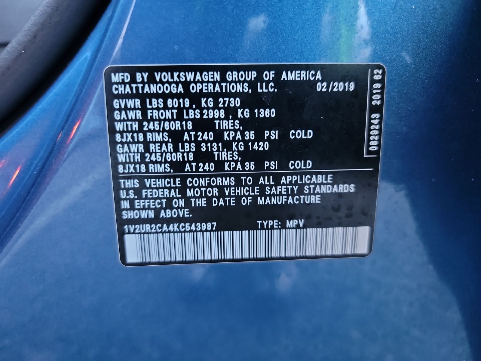 2019 Volkswagen Atlas 3.6L SE AWD