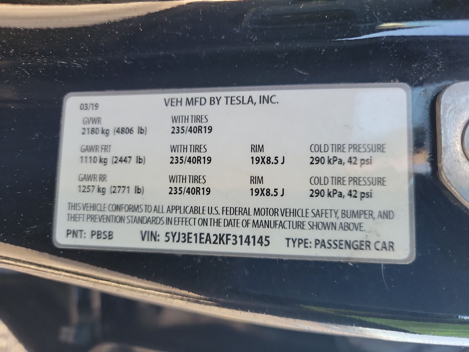 2019 Tesla Model 3 Long Range RWD