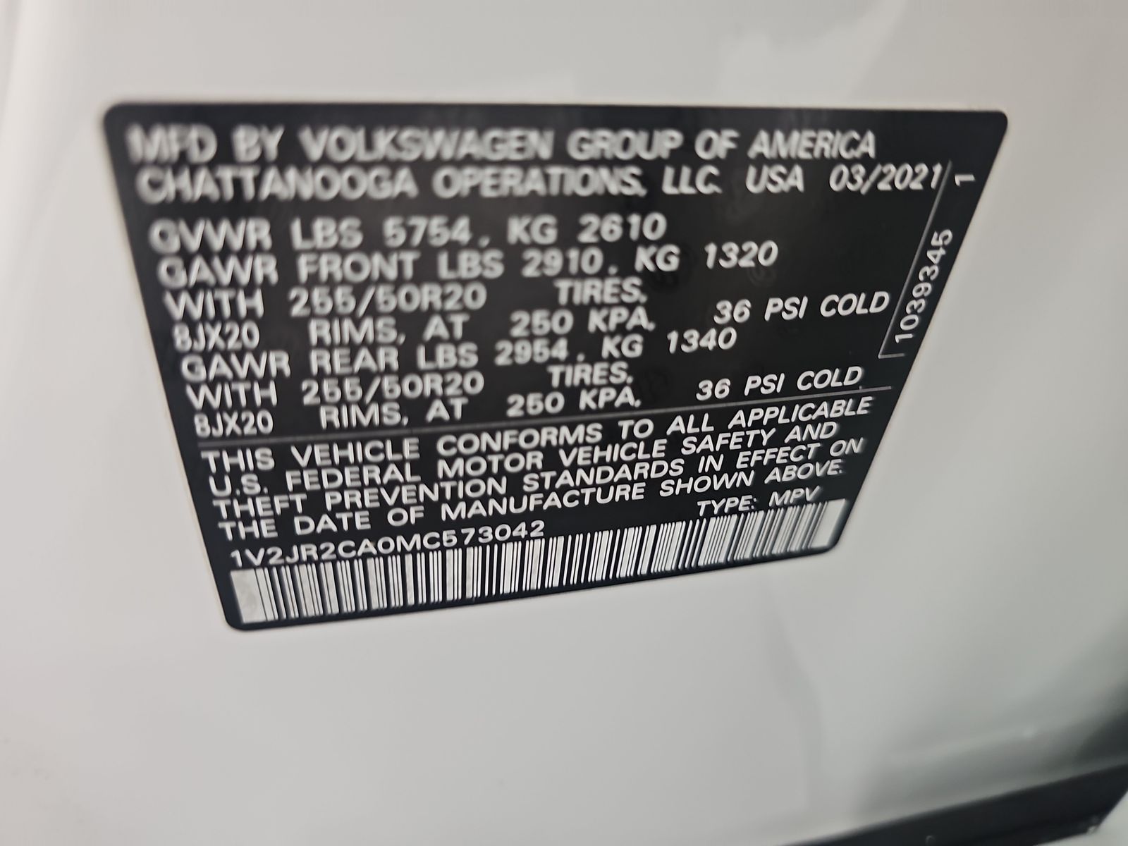 2021 Volkswagen Atlas 3.6L SE FWD