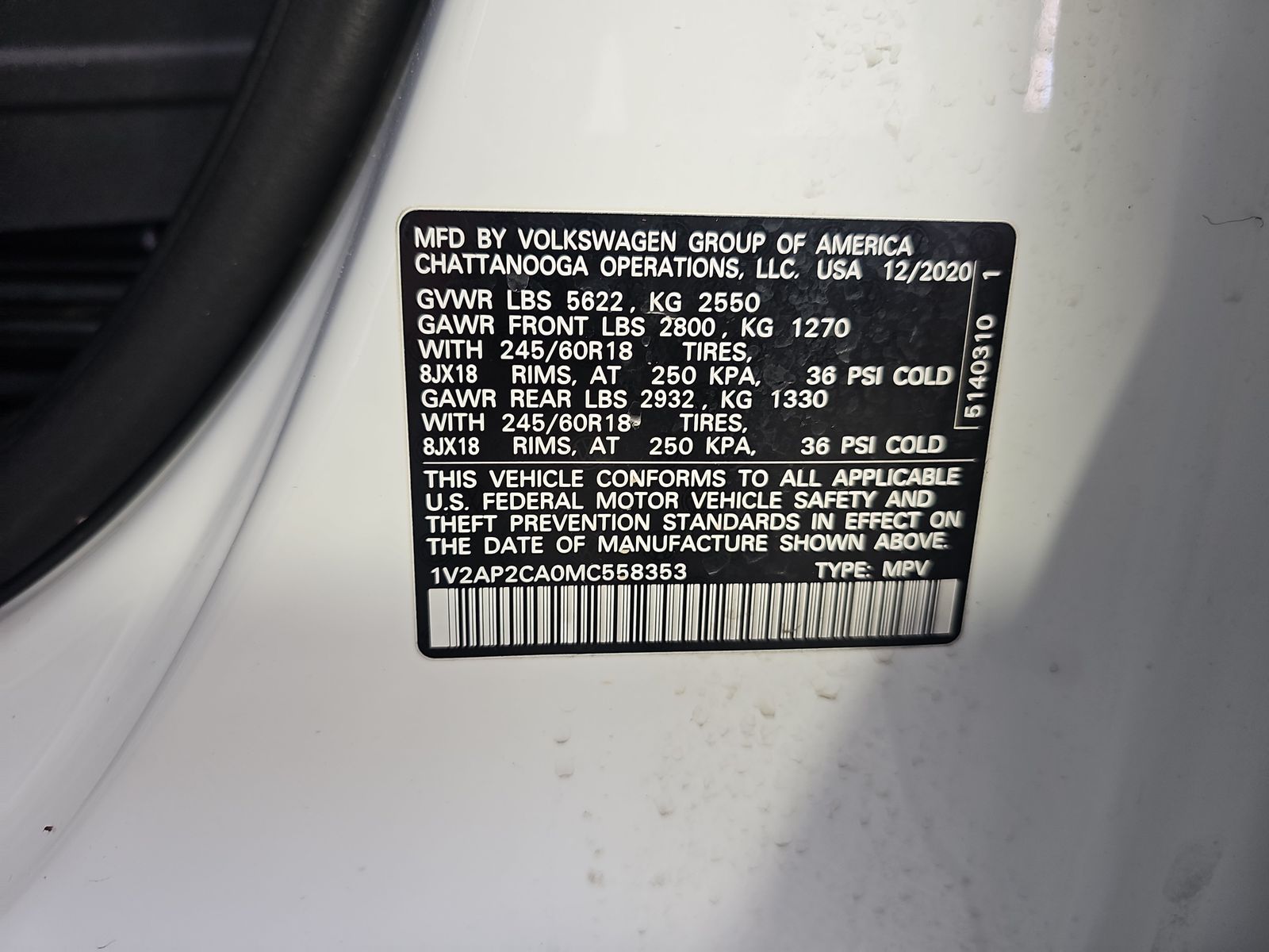 2021 Volkswagen Atlas 2.0T S FWD