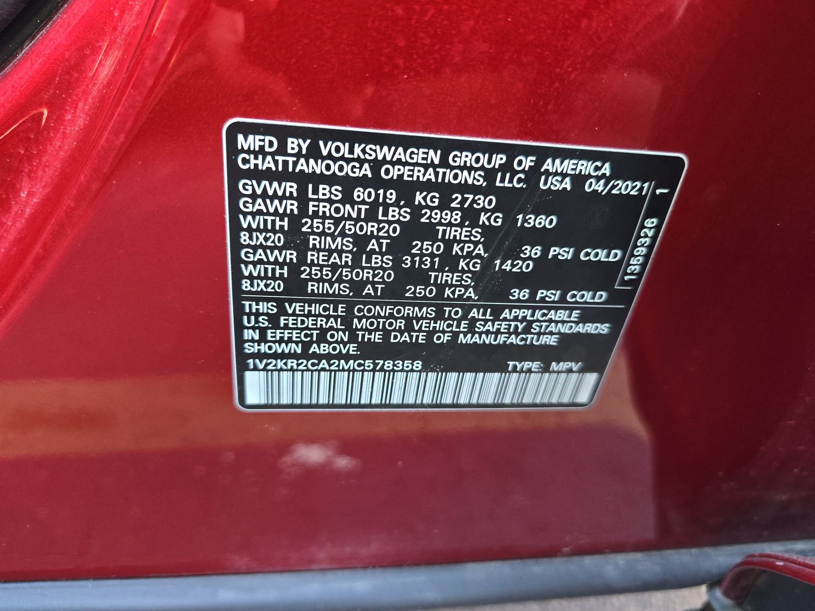 2021 Volkswagen Atlas 3.6L SE AWD