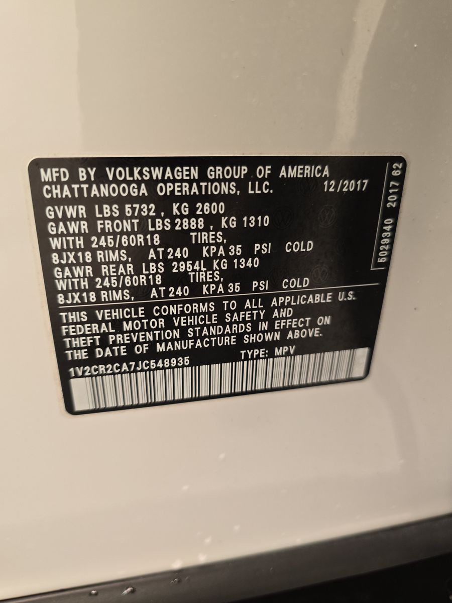 2018 Volkswagen Atlas 3.6L SE FWD