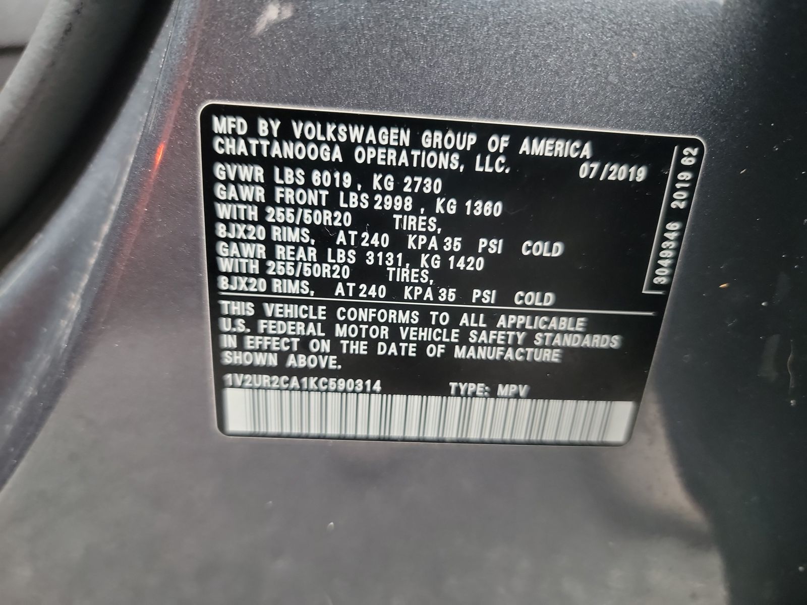 2019 Volkswagen Atlas 3.6L SE AWD