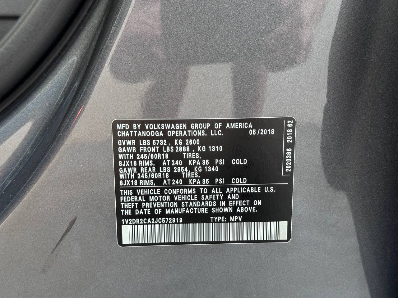 2018 Volkswagen Atlas 3.6L SE FWD