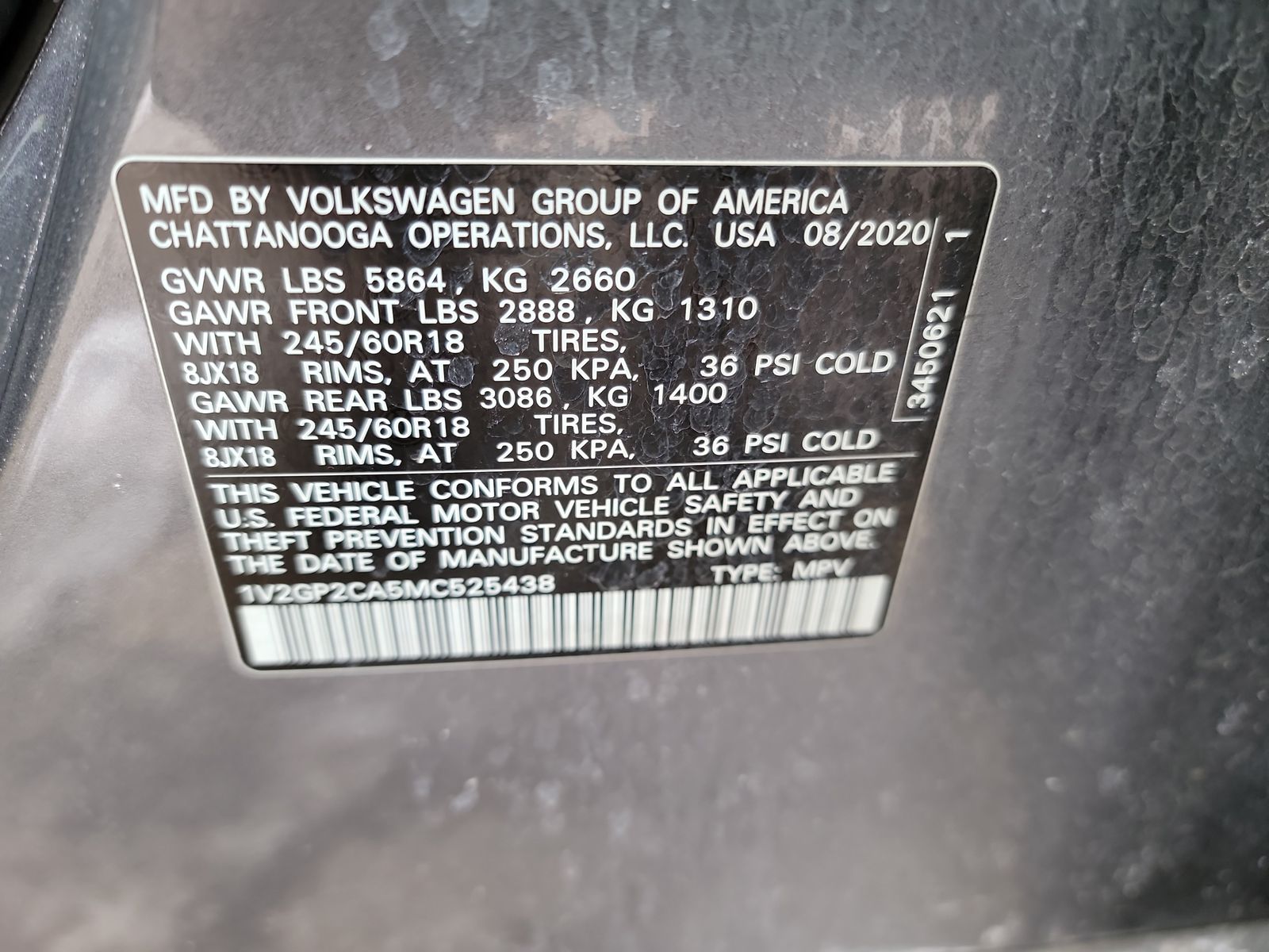 2021 Volkswagen Atlas 2.0T S AWD