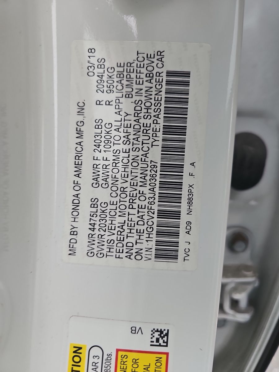 2018 Honda Accord EX-L FWD