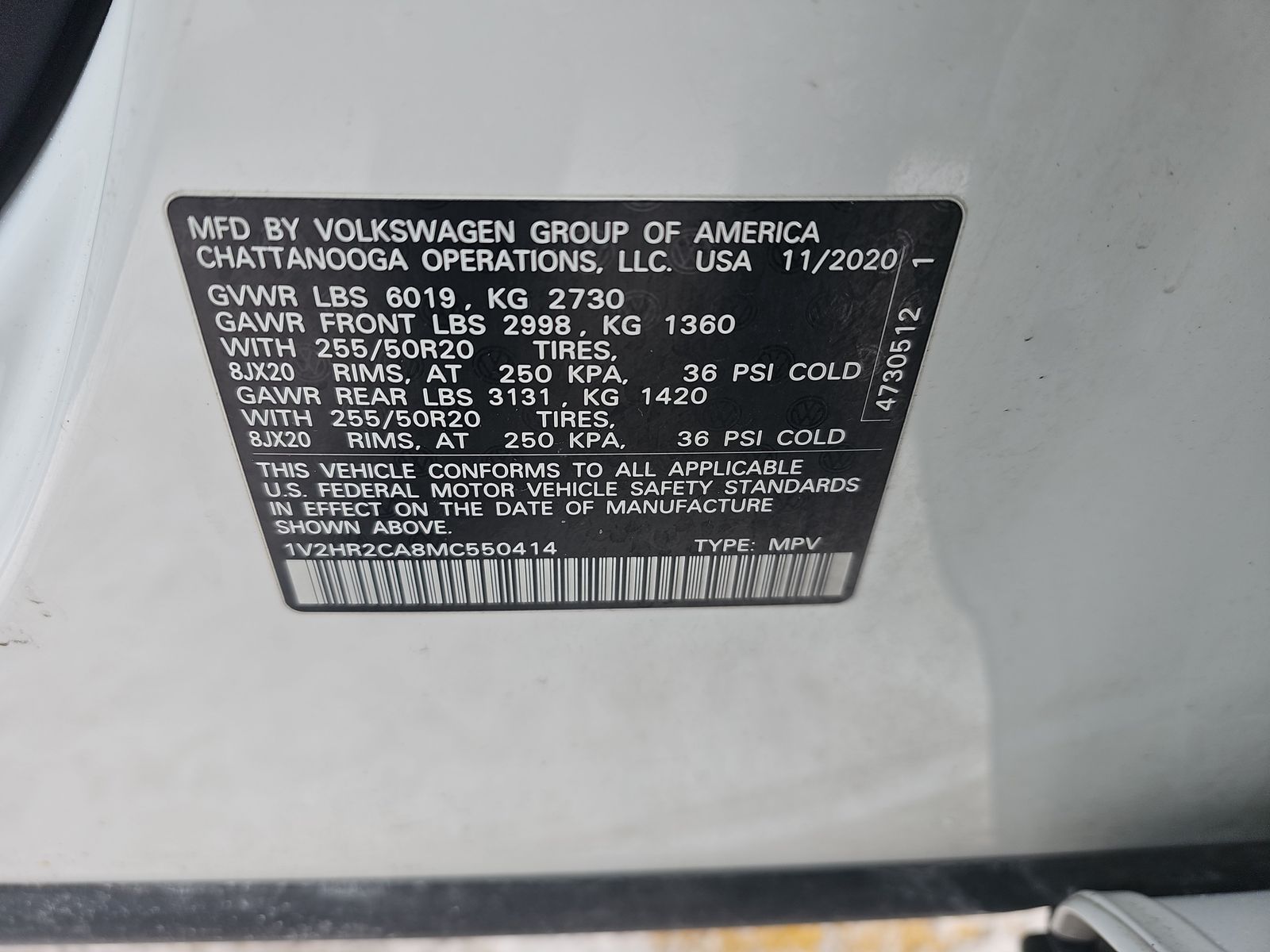 2021 Volkswagen Atlas 3.6L SE AWD