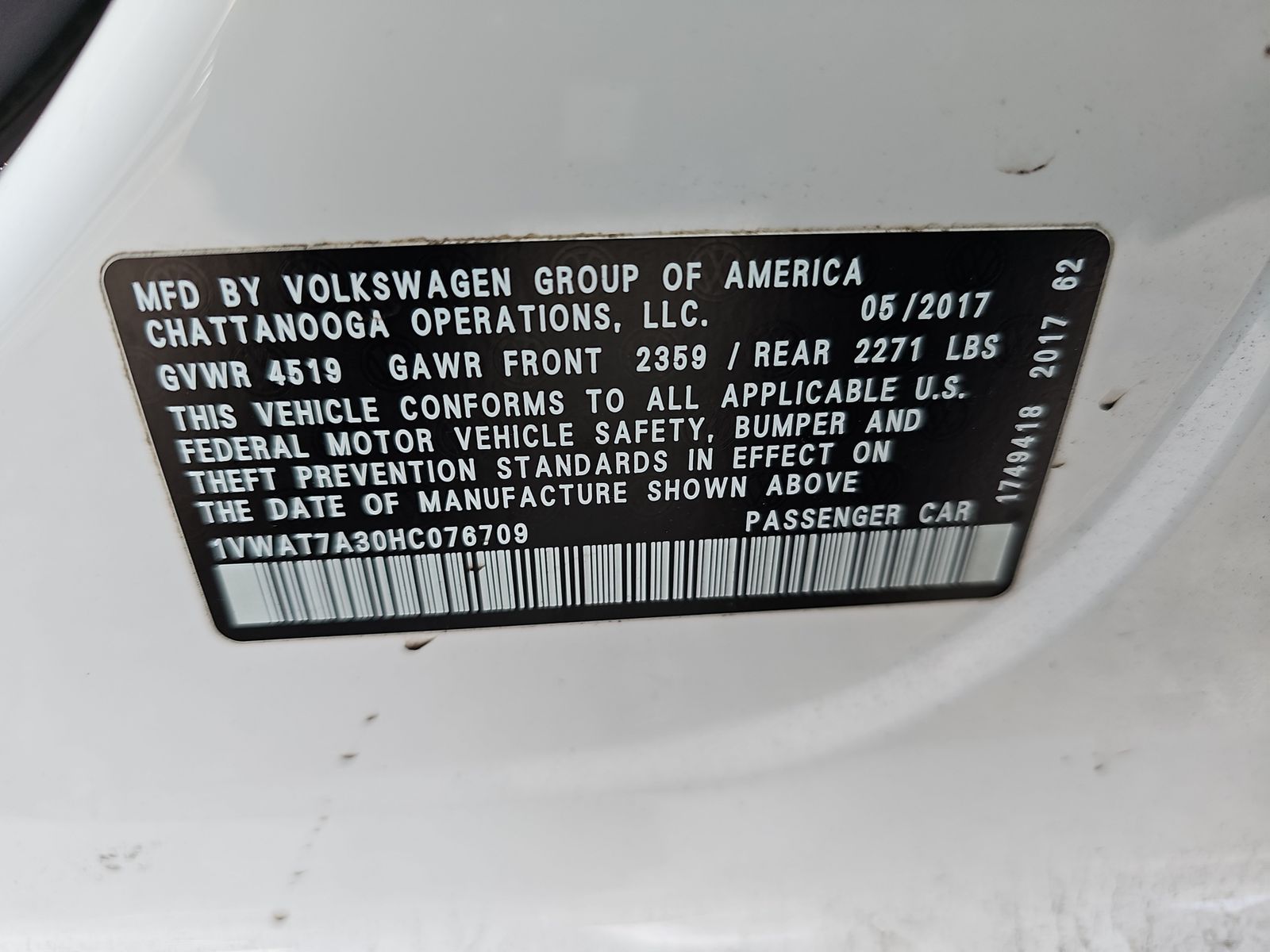 2017 Volkswagen Passat 1.8T S FWD