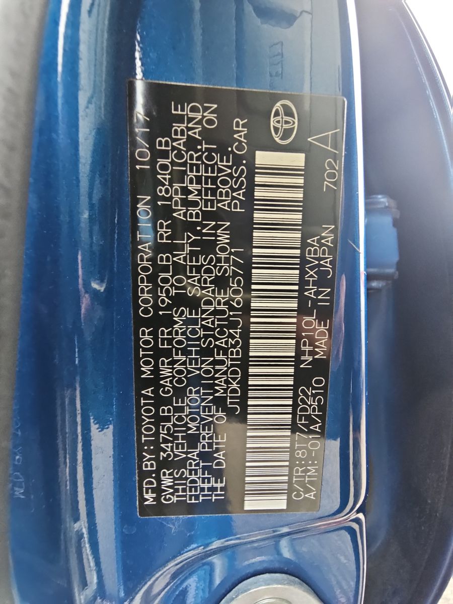 2018 Toyota Prius c One FWD