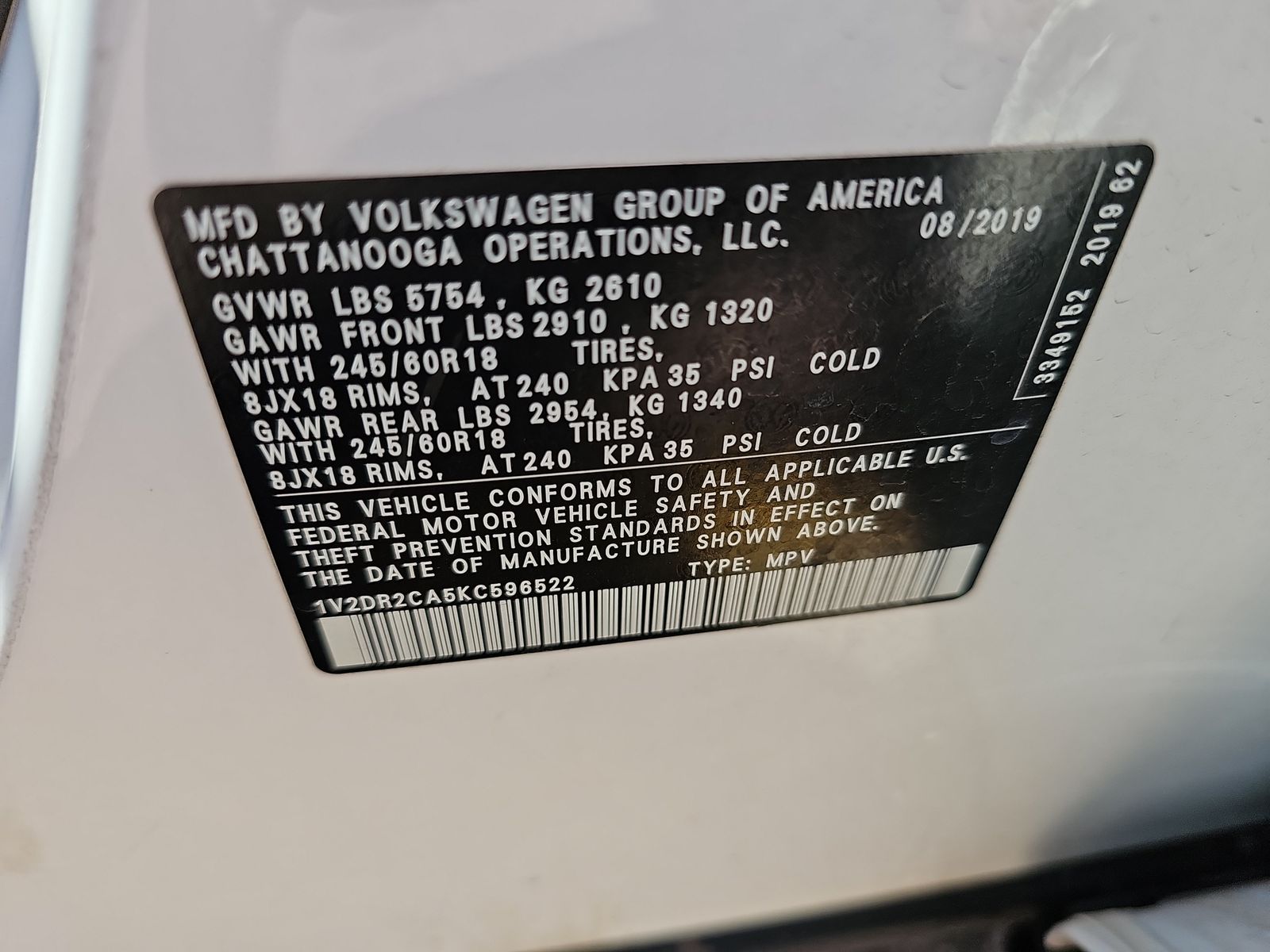 2019 Volkswagen Atlas 3.6L SE FWD