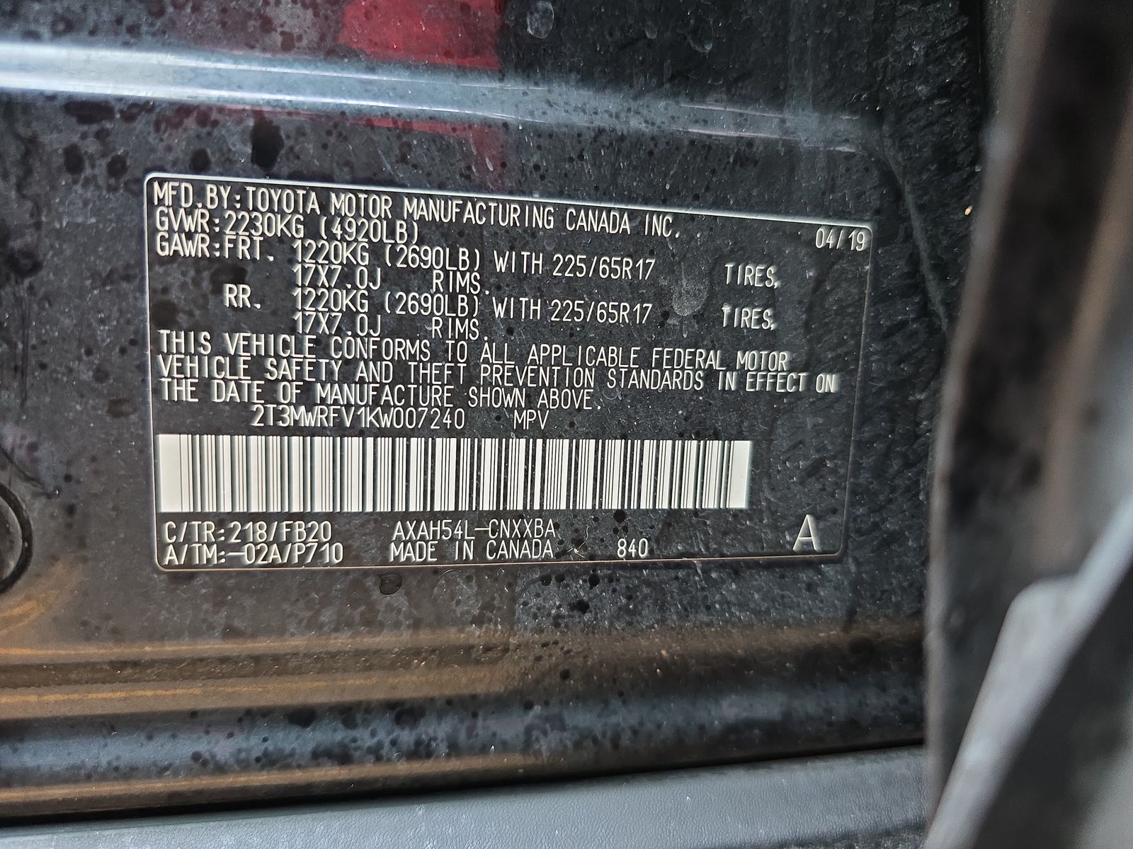 2019 Toyota RAV4 Hybrid LE AWD