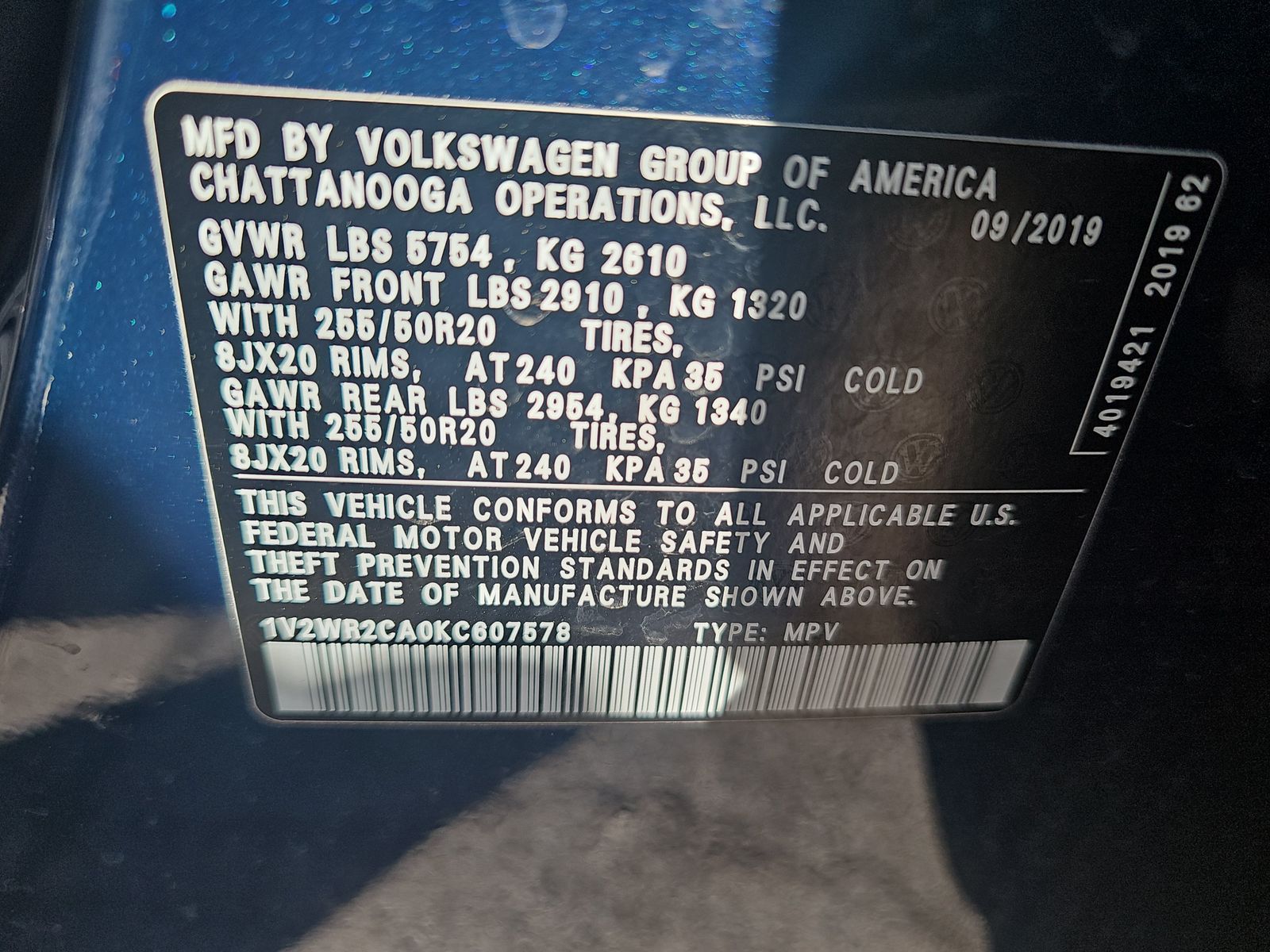 2019 Volkswagen Atlas 3.6L SE FWD