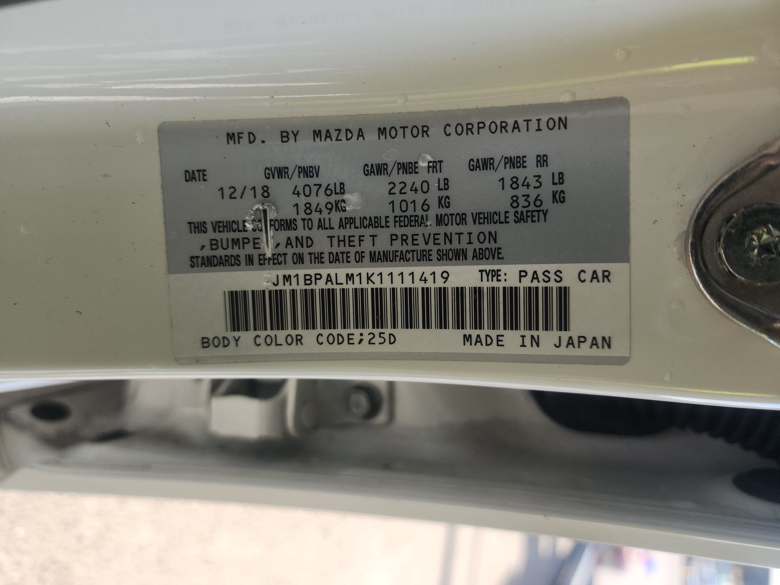 2019 MAZDA MAZDA3 Base FWD