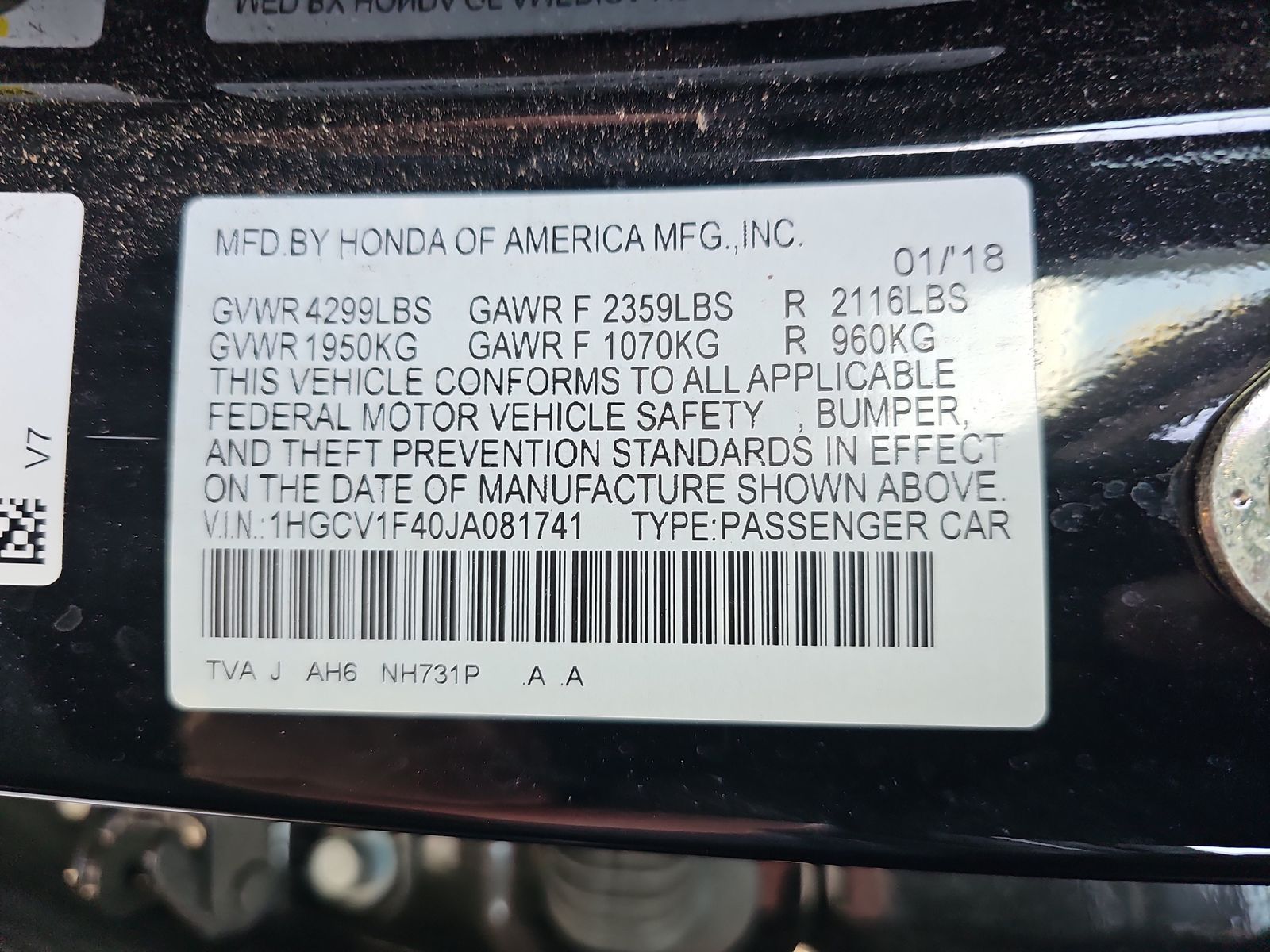 2018 Honda Accord EX FWD