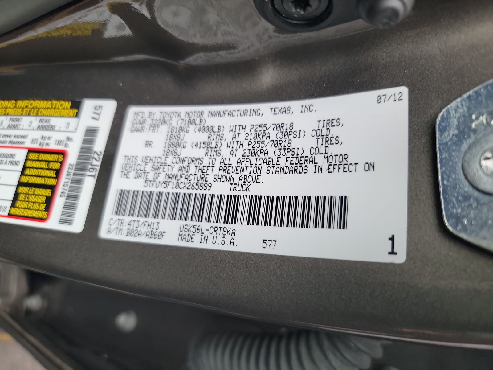 2012 Toyota Tundra Base AWD