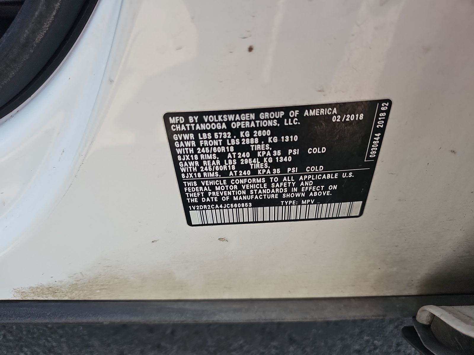 2018 Volkswagen Atlas 3.6L SE FWD