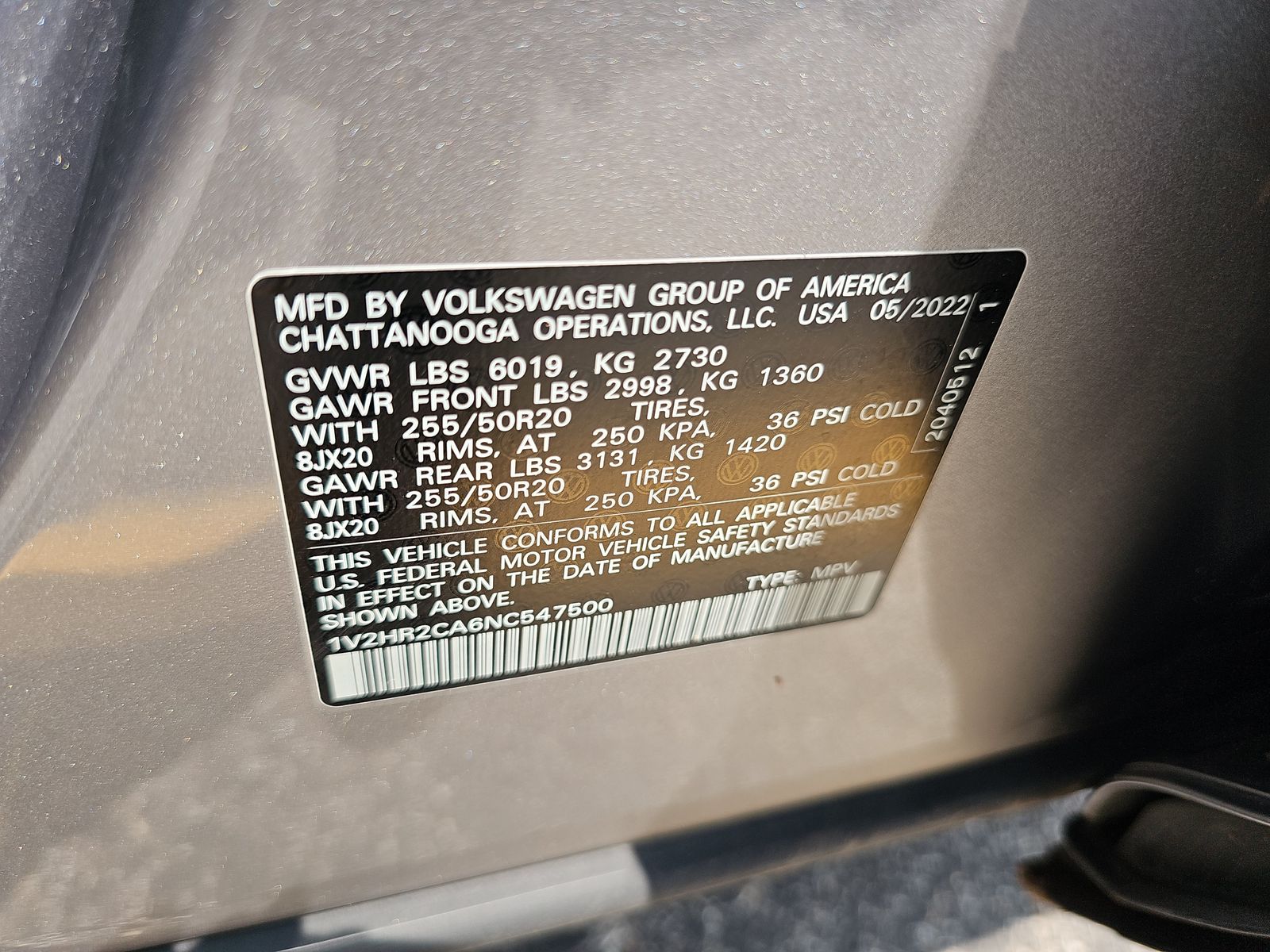 2022 Volkswagen Atlas 3.6L SE AWD