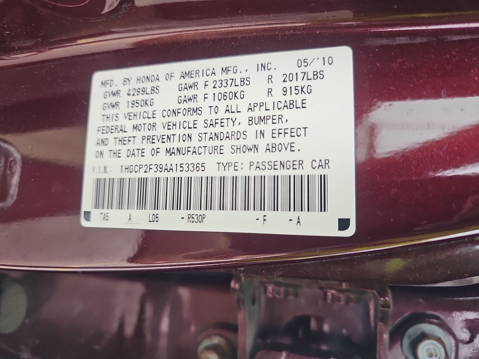 2010 Honda Accord LX FWD