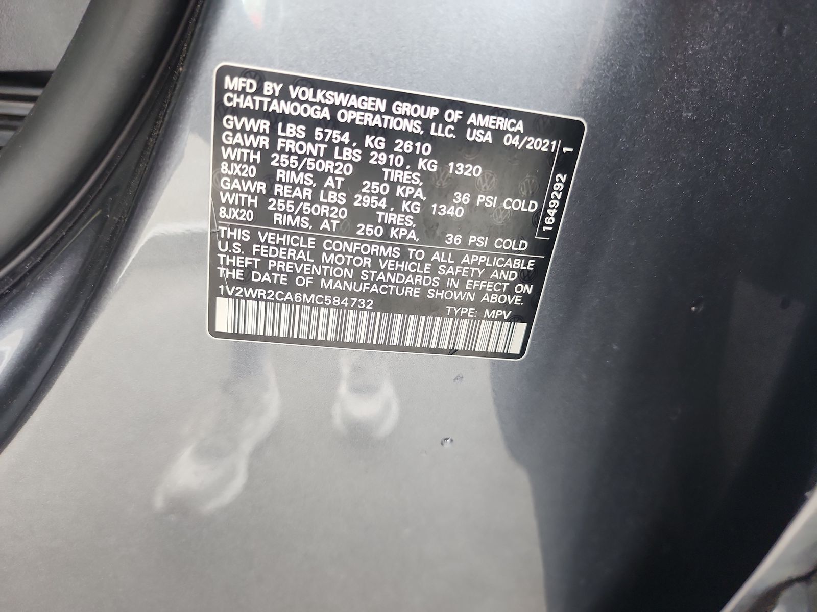 2021 Volkswagen Atlas 3.6L SE FWD