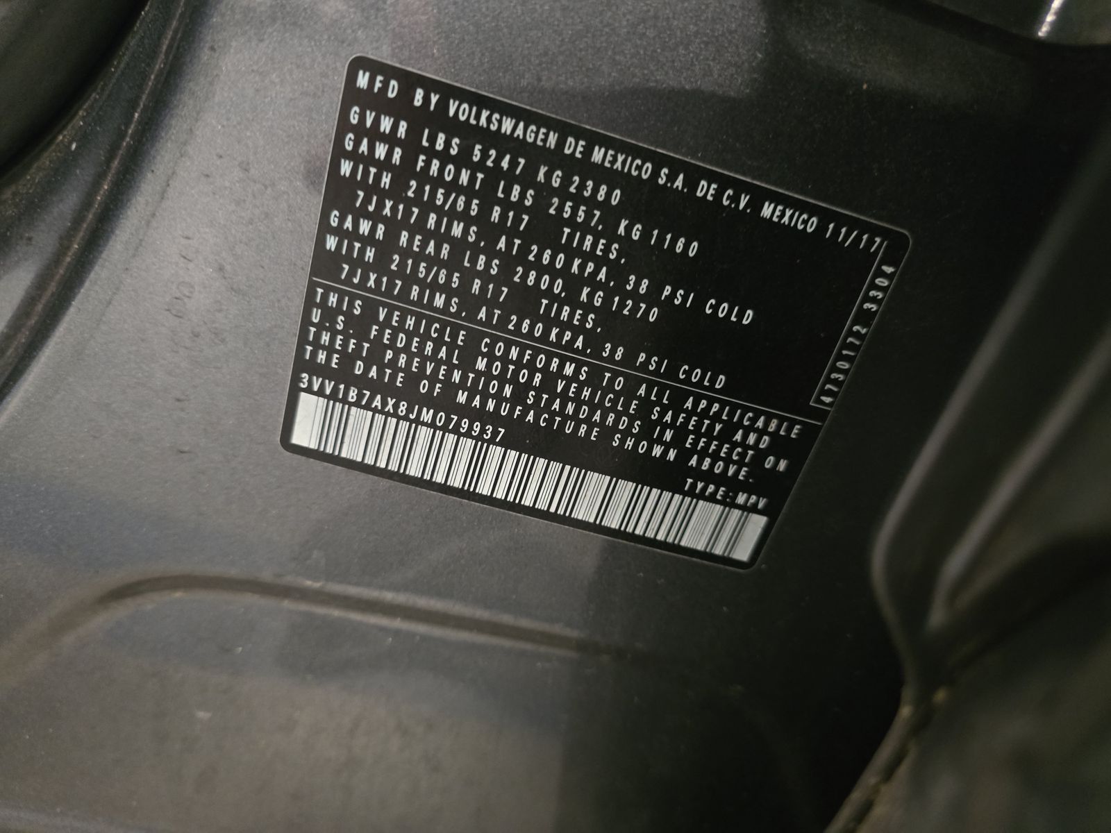 2018 Volkswagen Tiguan 2.0T S FWD