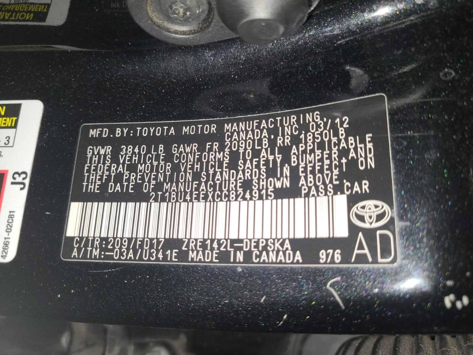 2012 Toyota Corolla S FWD