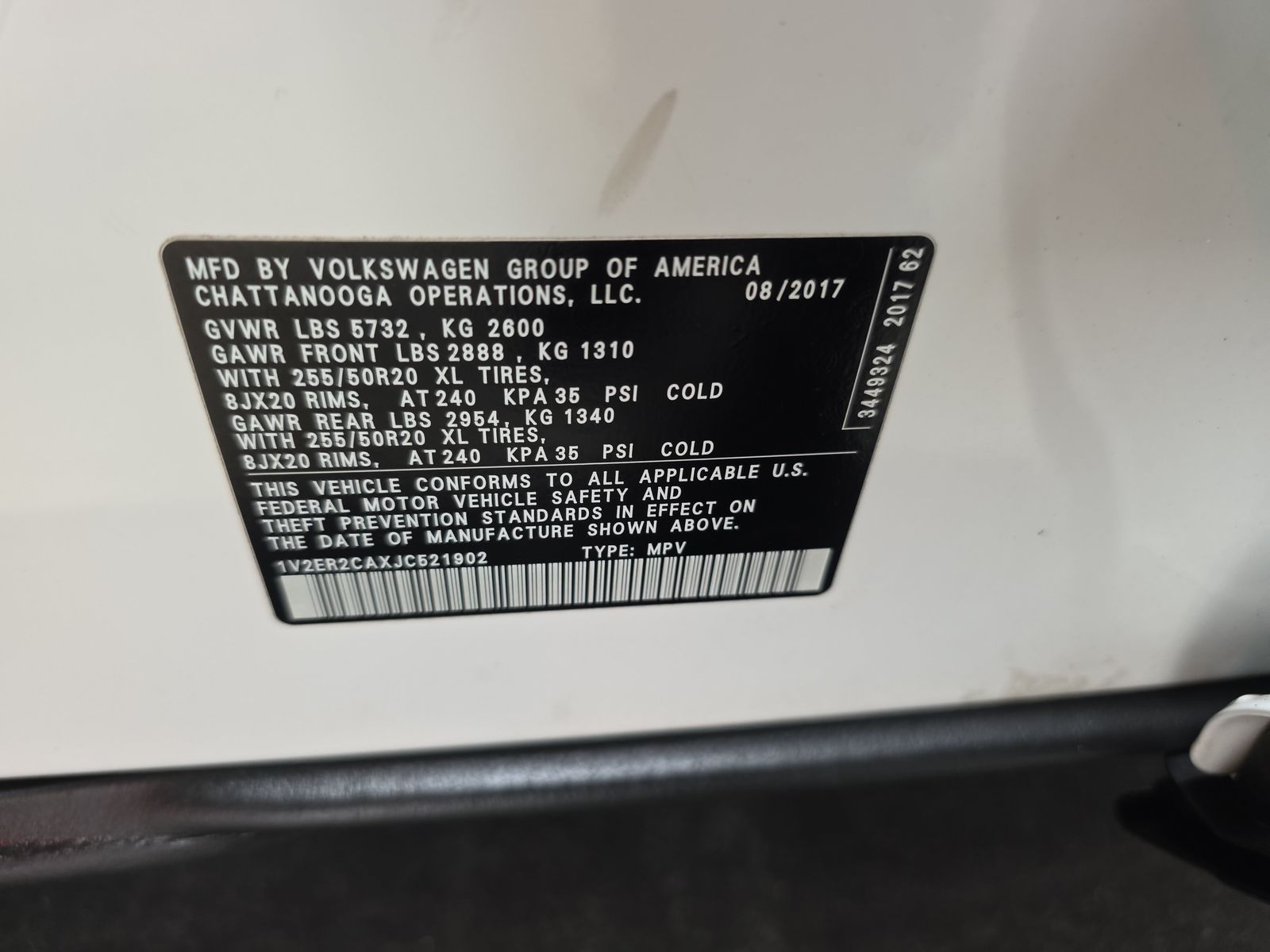 2018 Volkswagen Atlas 3.6L SEL FWD