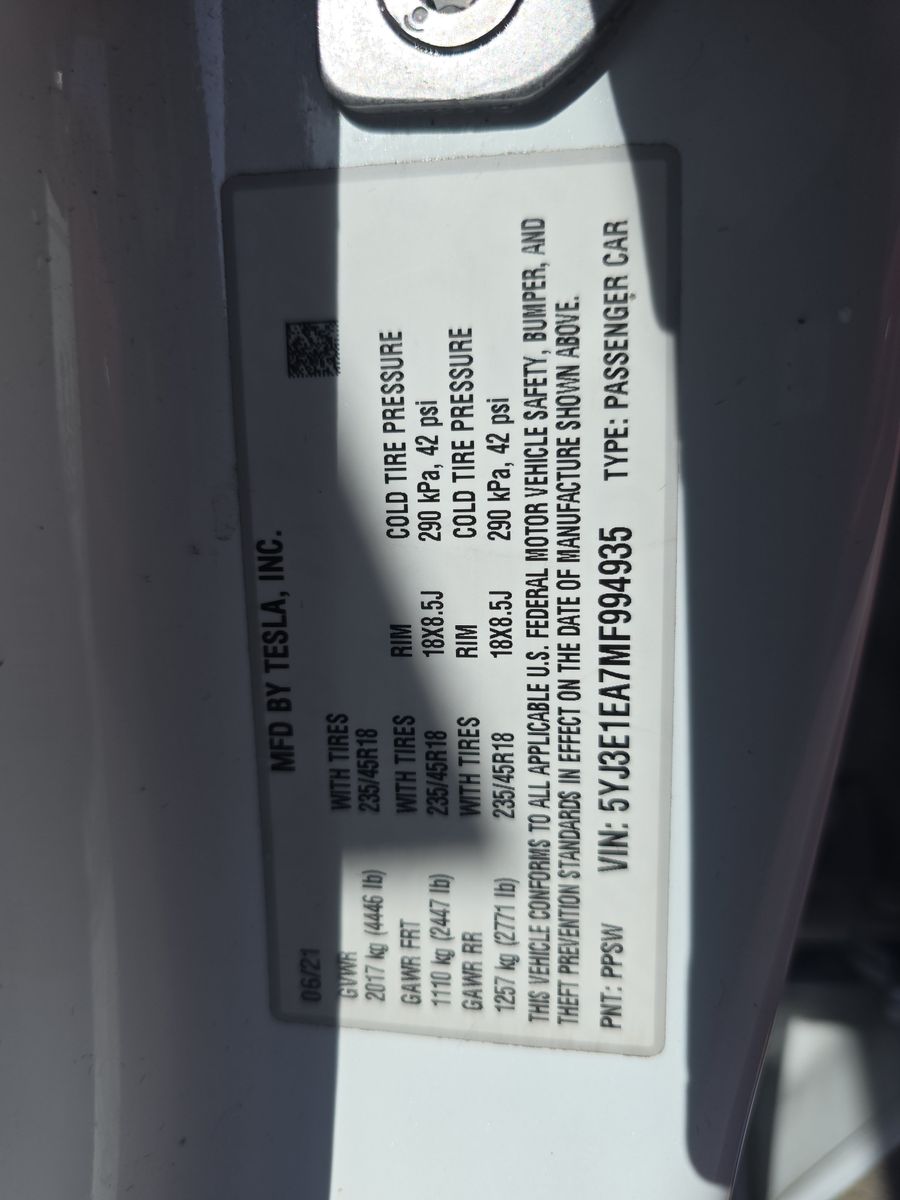 2021 Tesla Model 3 Standard Range Plus RWD