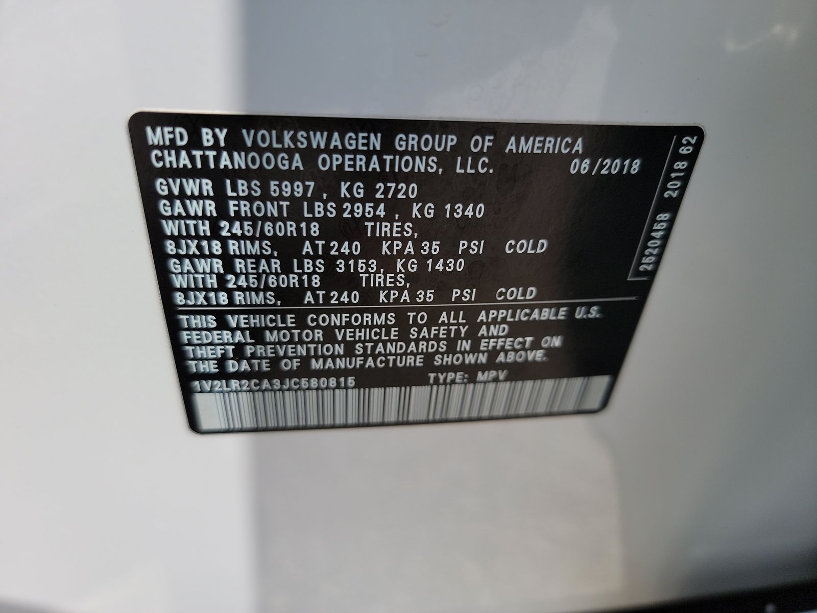 2018 Volkswagen Atlas 3.6L SE AWD