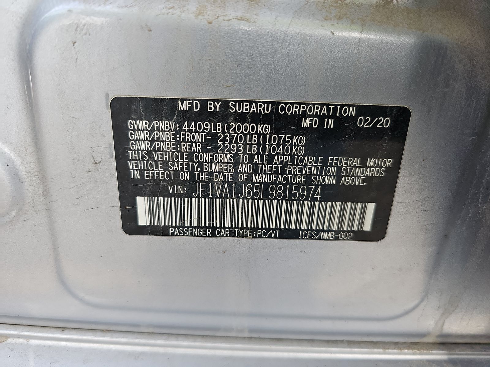 2020 Subaru WRX Limited AWD