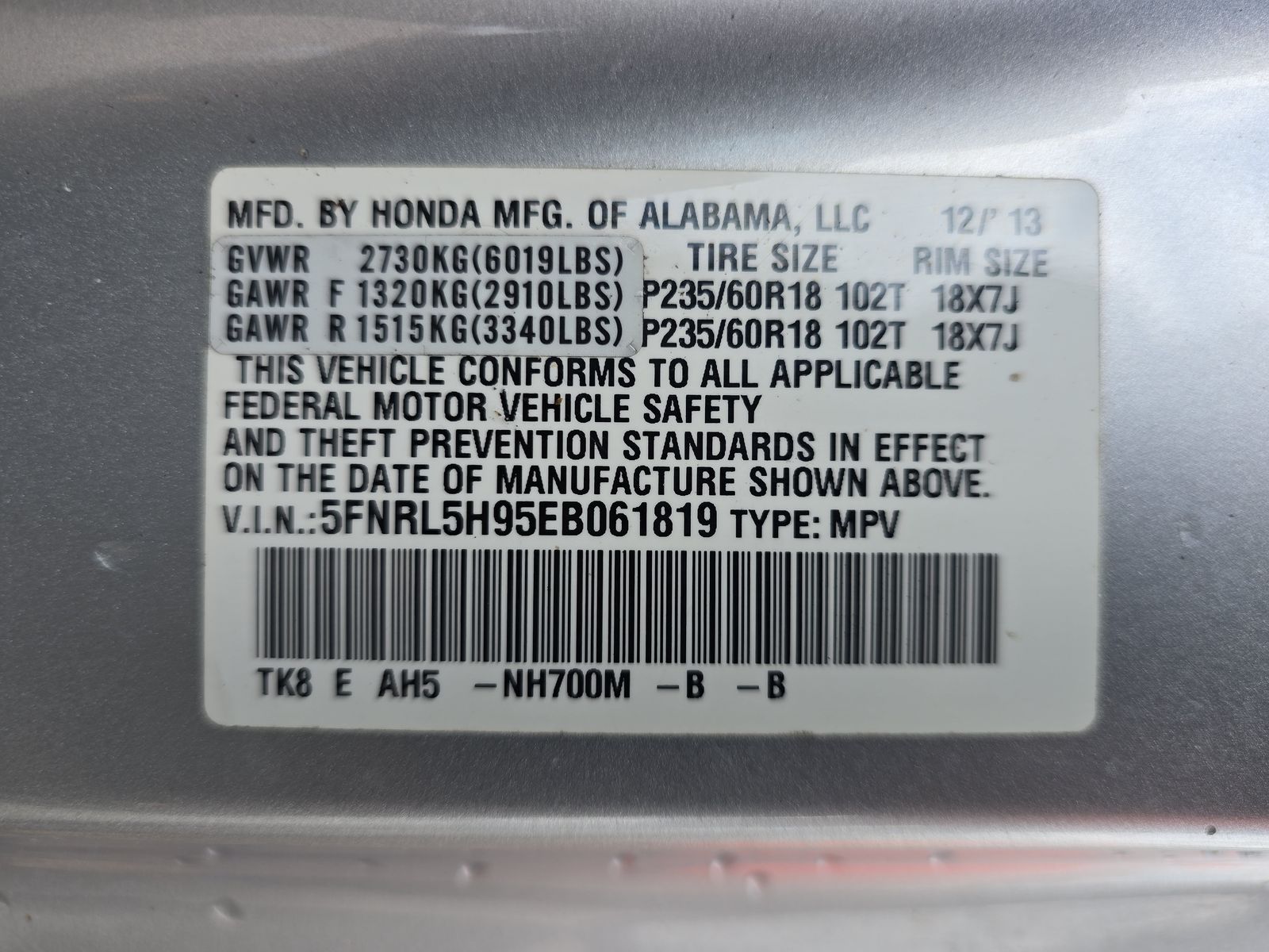 2014 Honda Odyssey Touring Elite FWD
