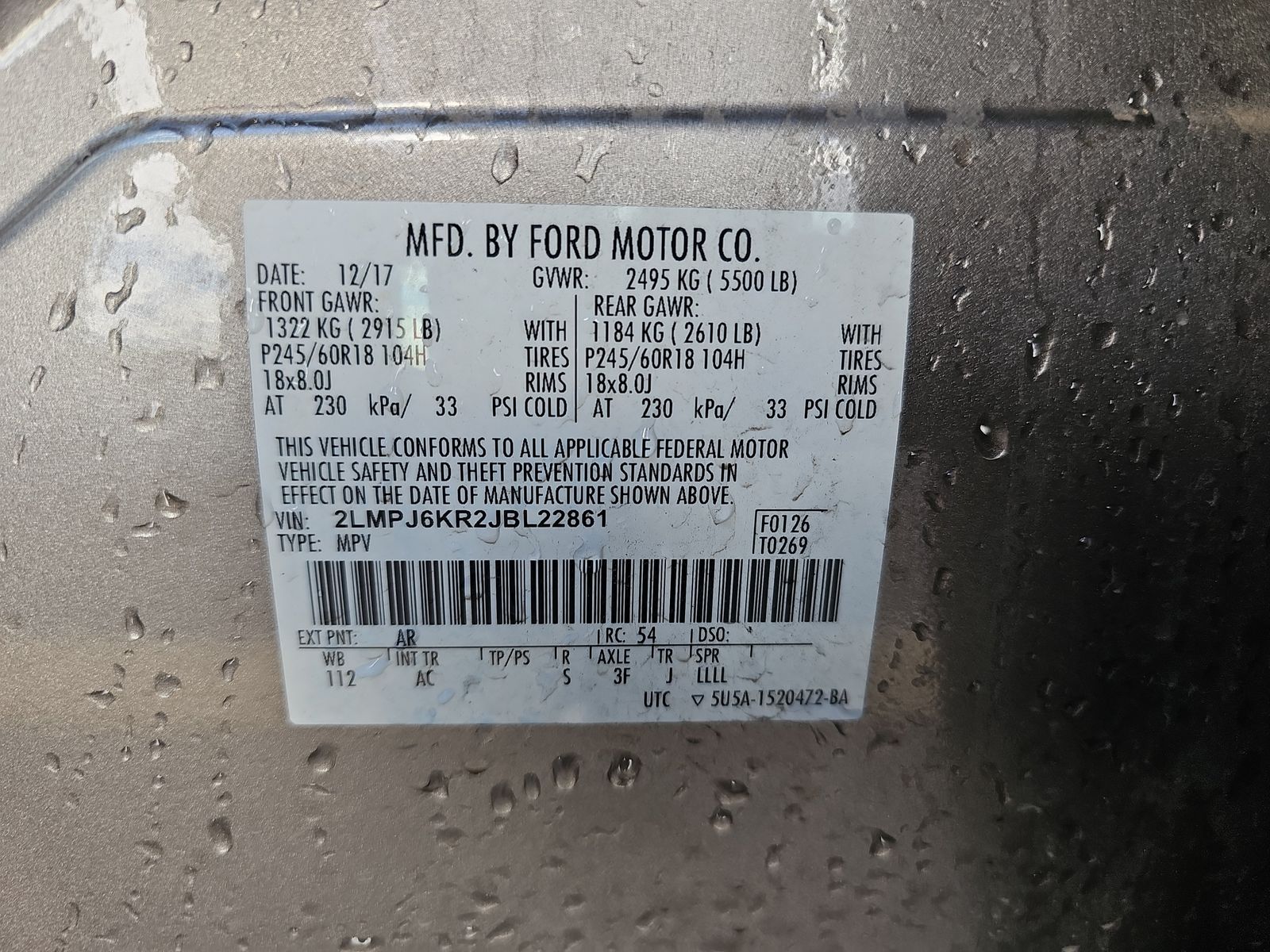 2018 Lincoln MKX Select FWD