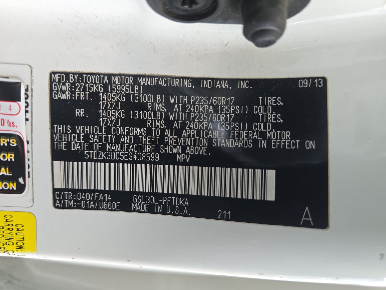 2014 Toyota Sienna L FWD