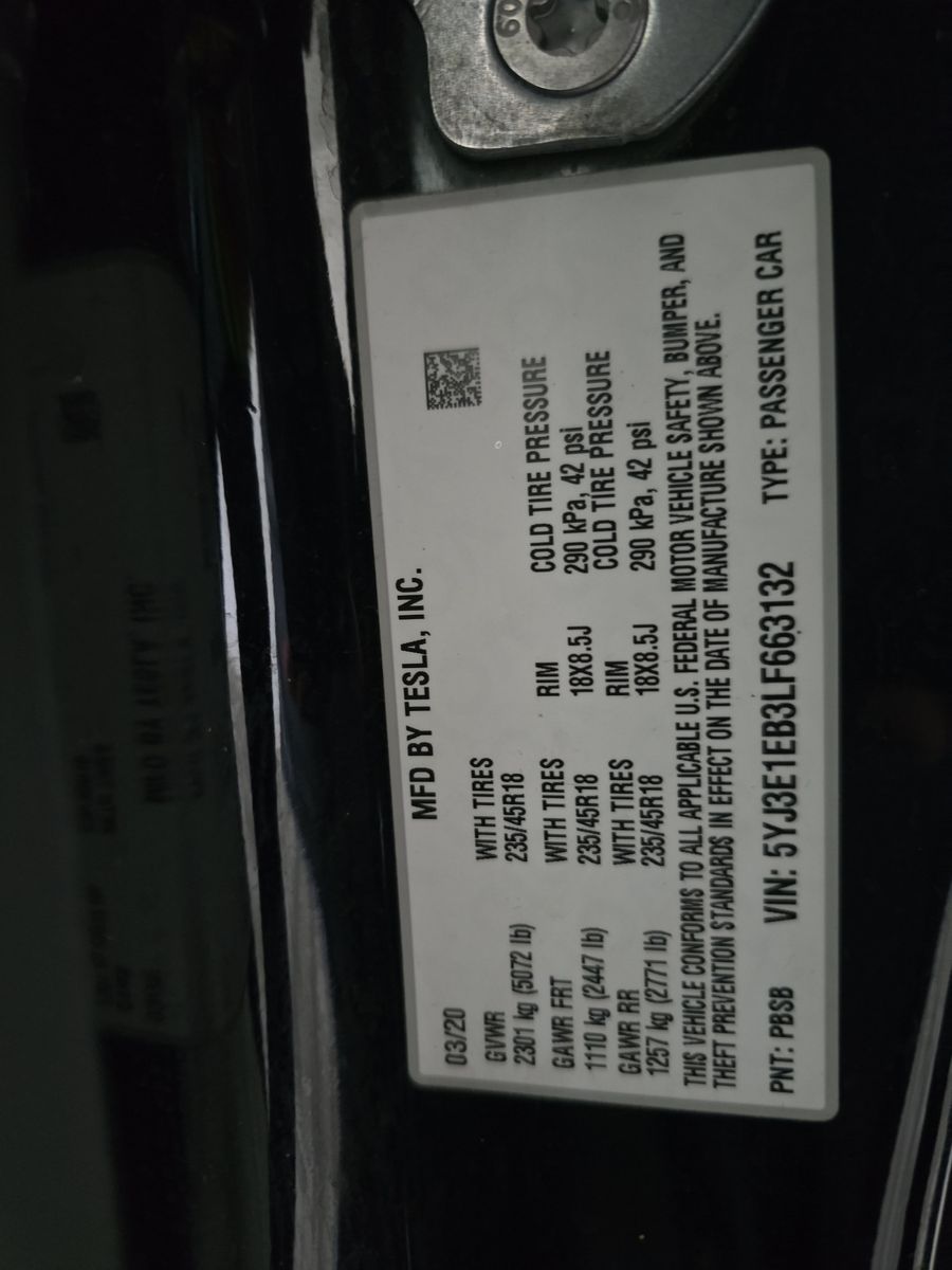 2020 Tesla Model 3 Long Range AWD