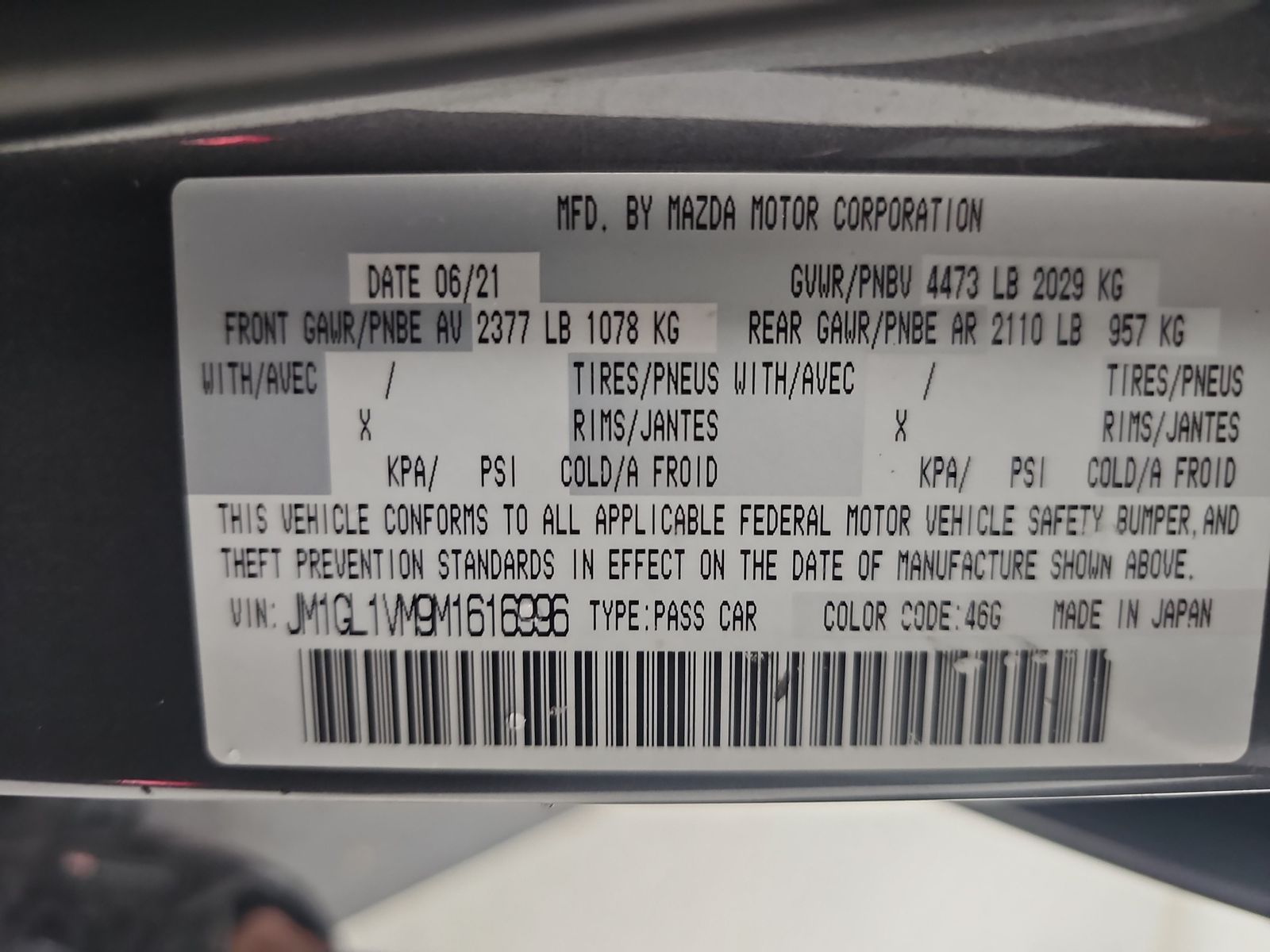 2021 MAZDA MAZDA6 Touring FWD