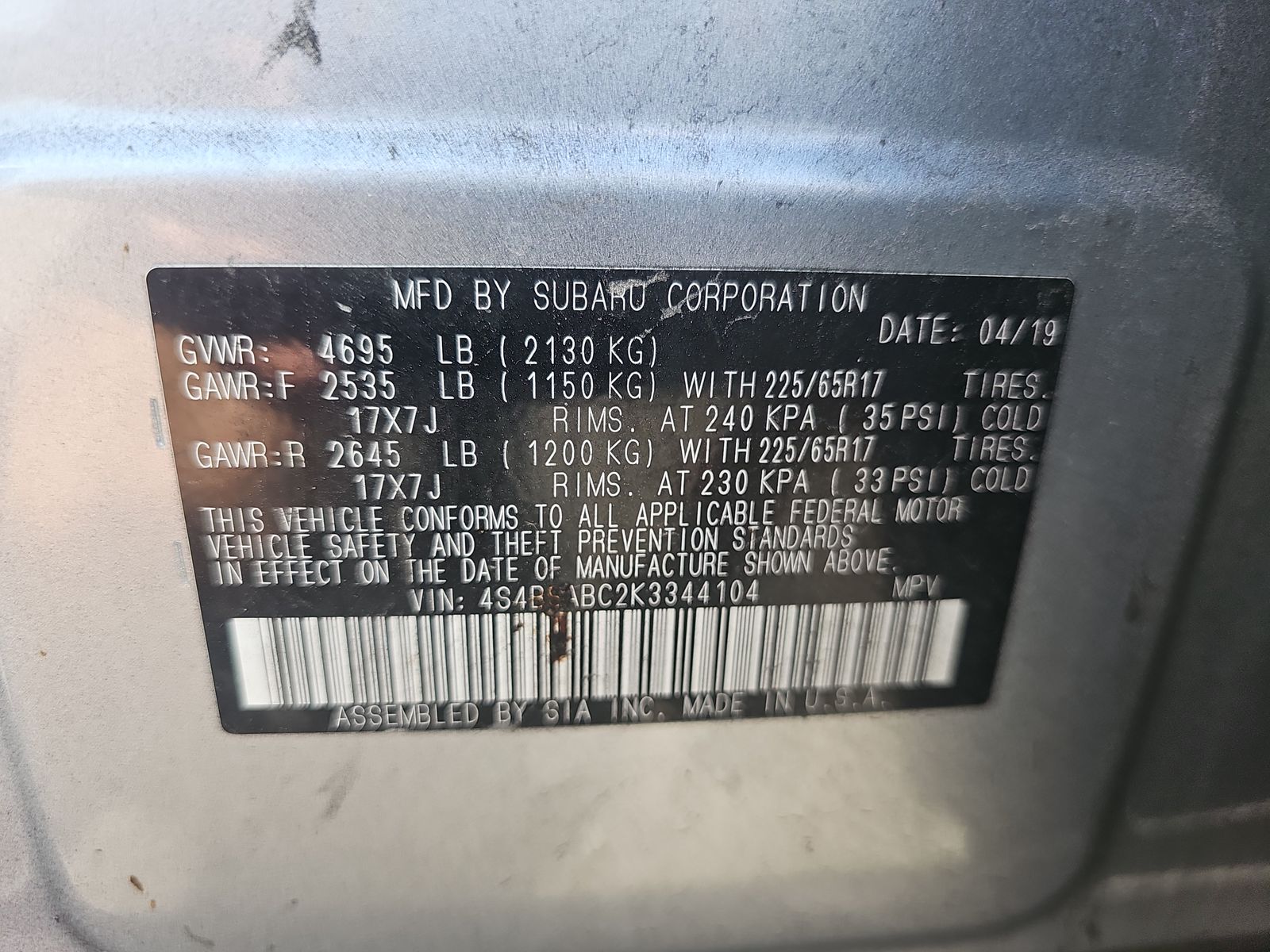 2019 Subaru Outback 2.5i AWD