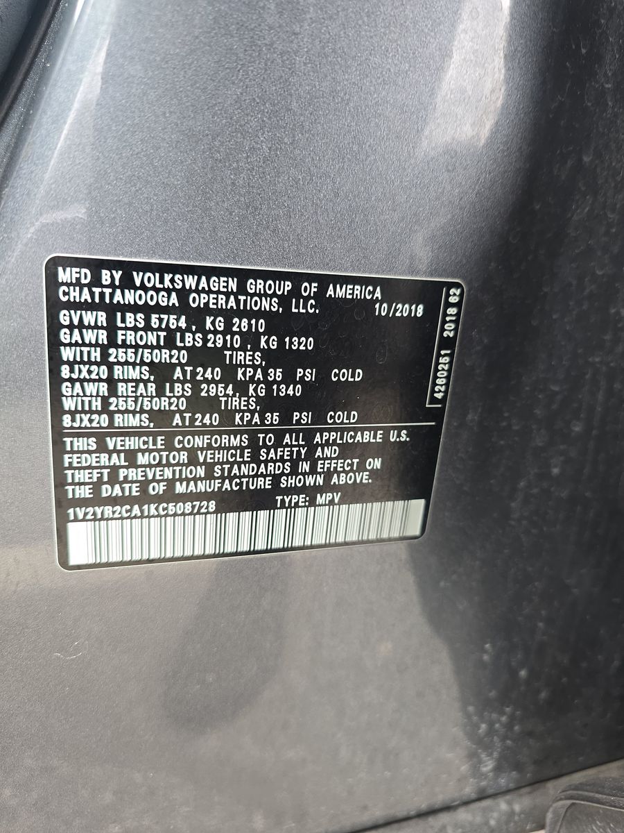 2019 Volkswagen Atlas 3.6L SE FWD