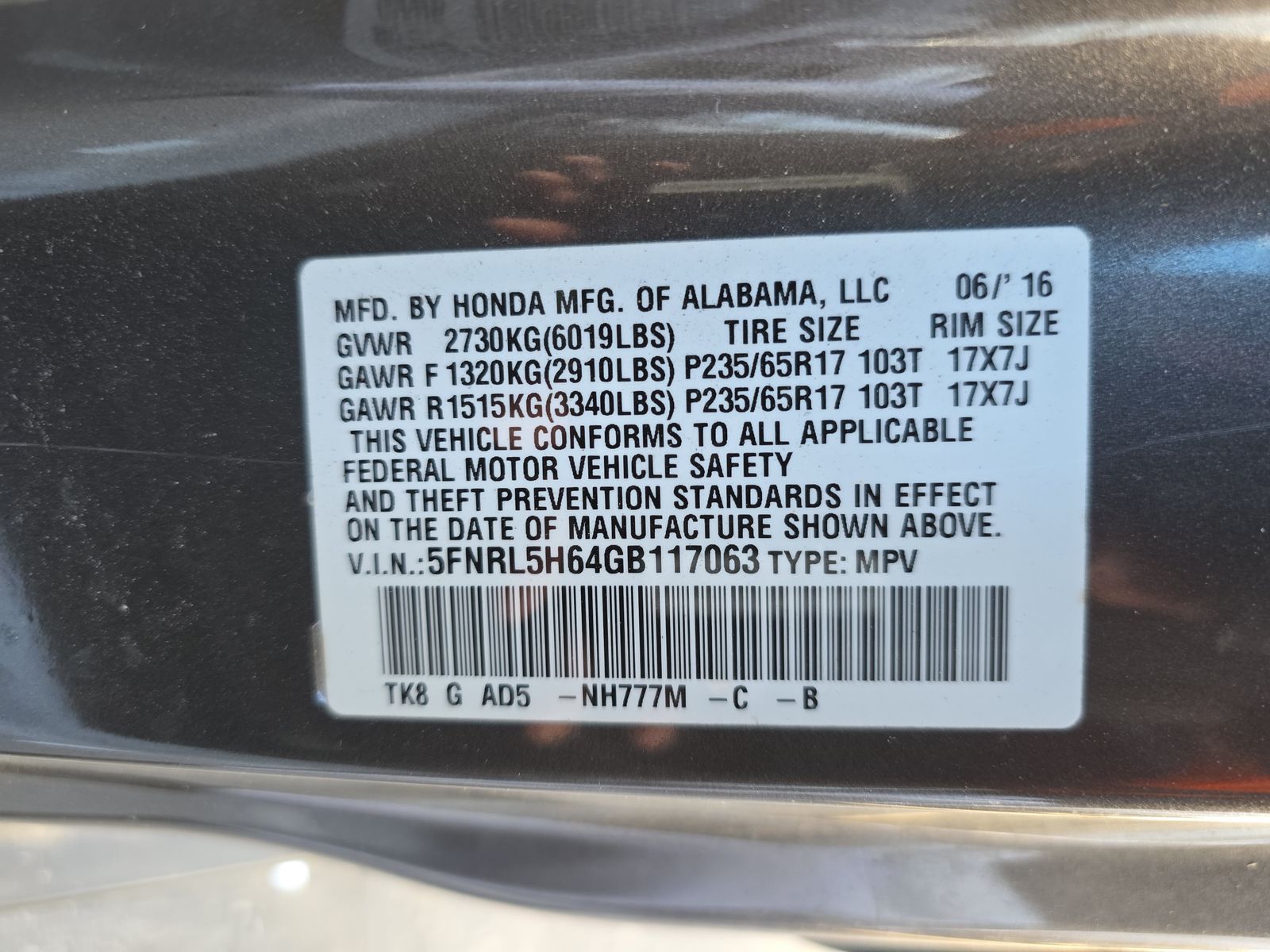 2016 Honda Odyssey EX-L FWD