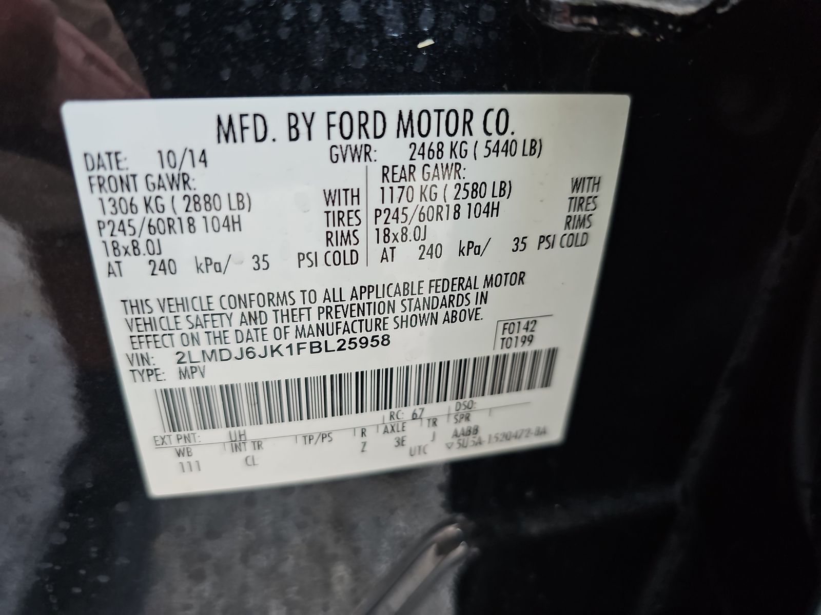 2015 Lincoln MKX Base FWD