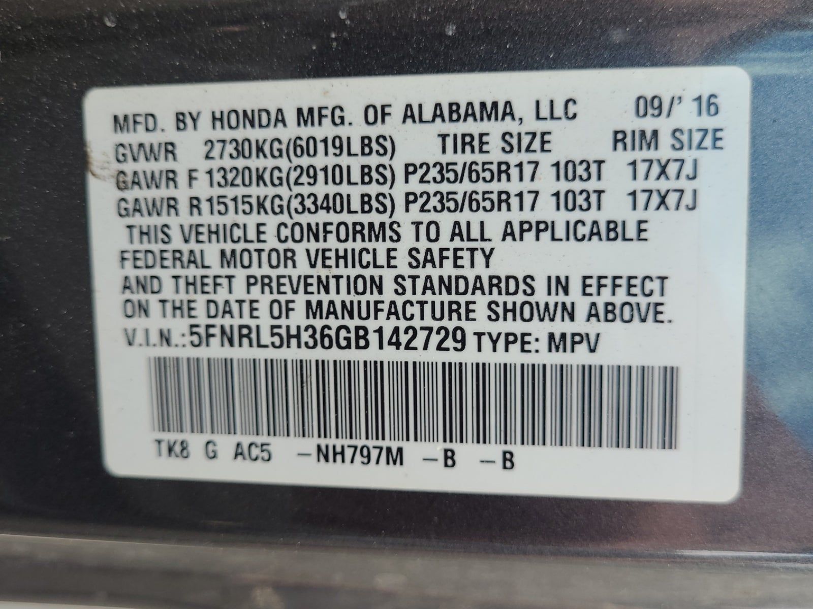 2016 Honda Odyssey SE FWD