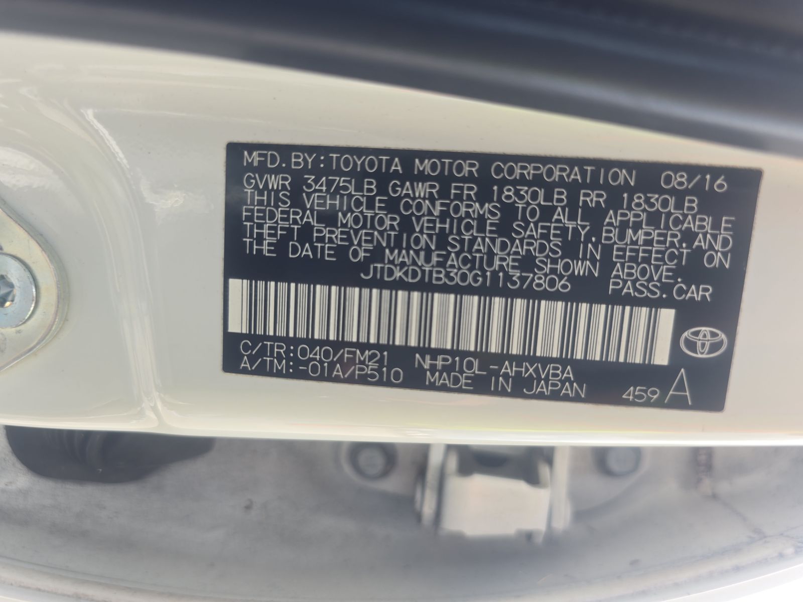 2016 Toyota Prius c Two FWD