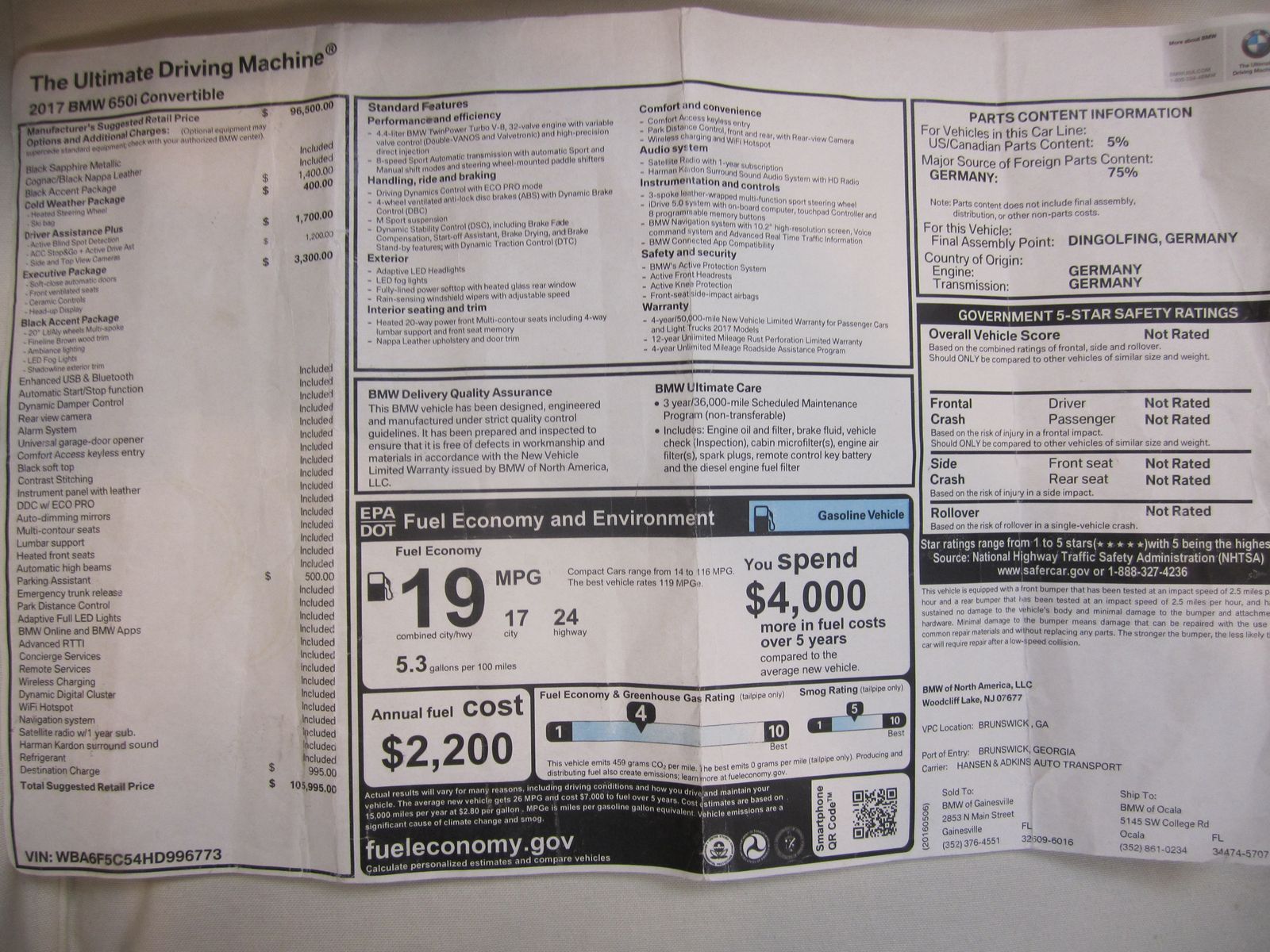 2017 BMW 6 Series 650i RWD