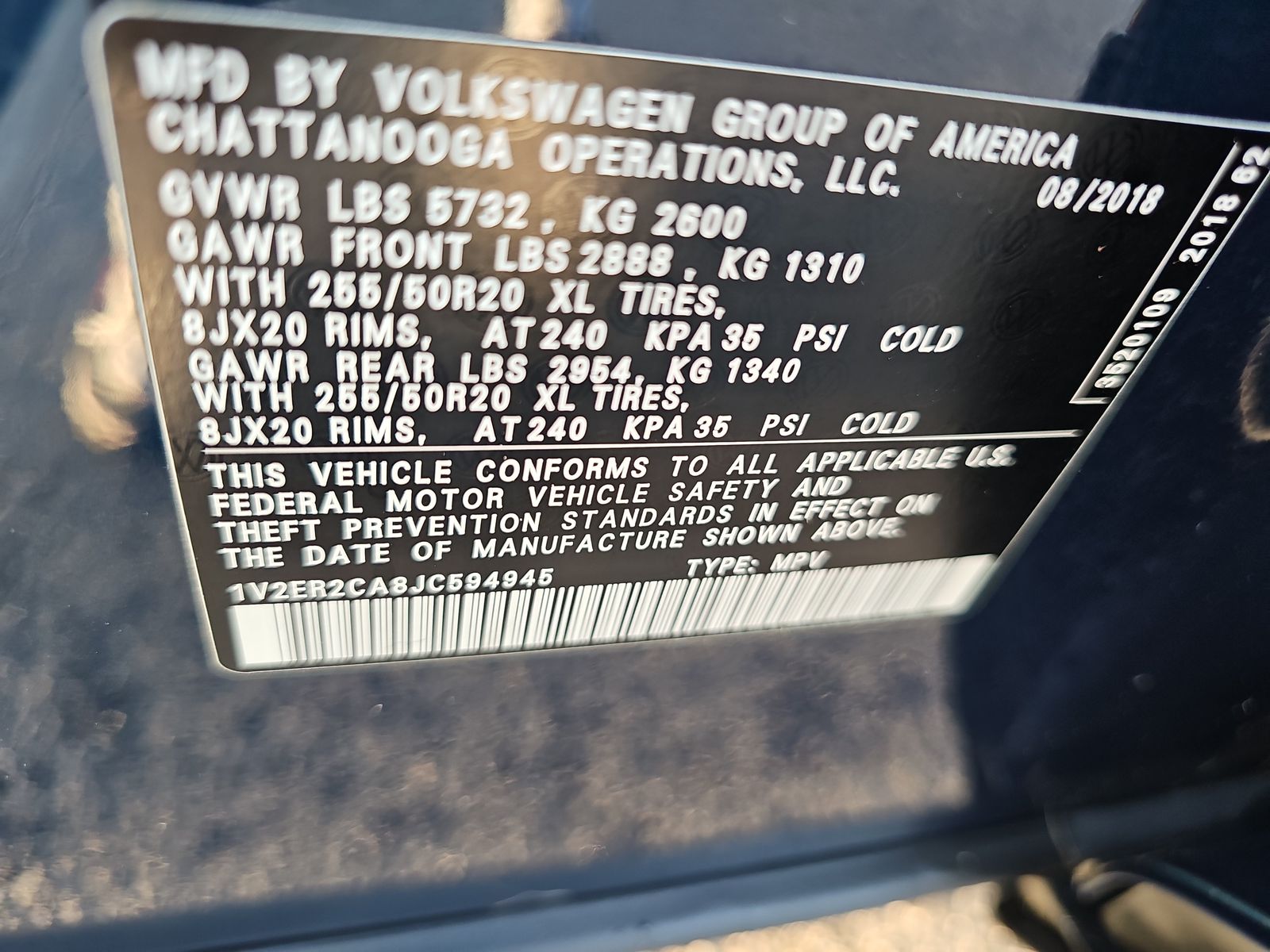 2018 Volkswagen Atlas 3.6L SEL FWD